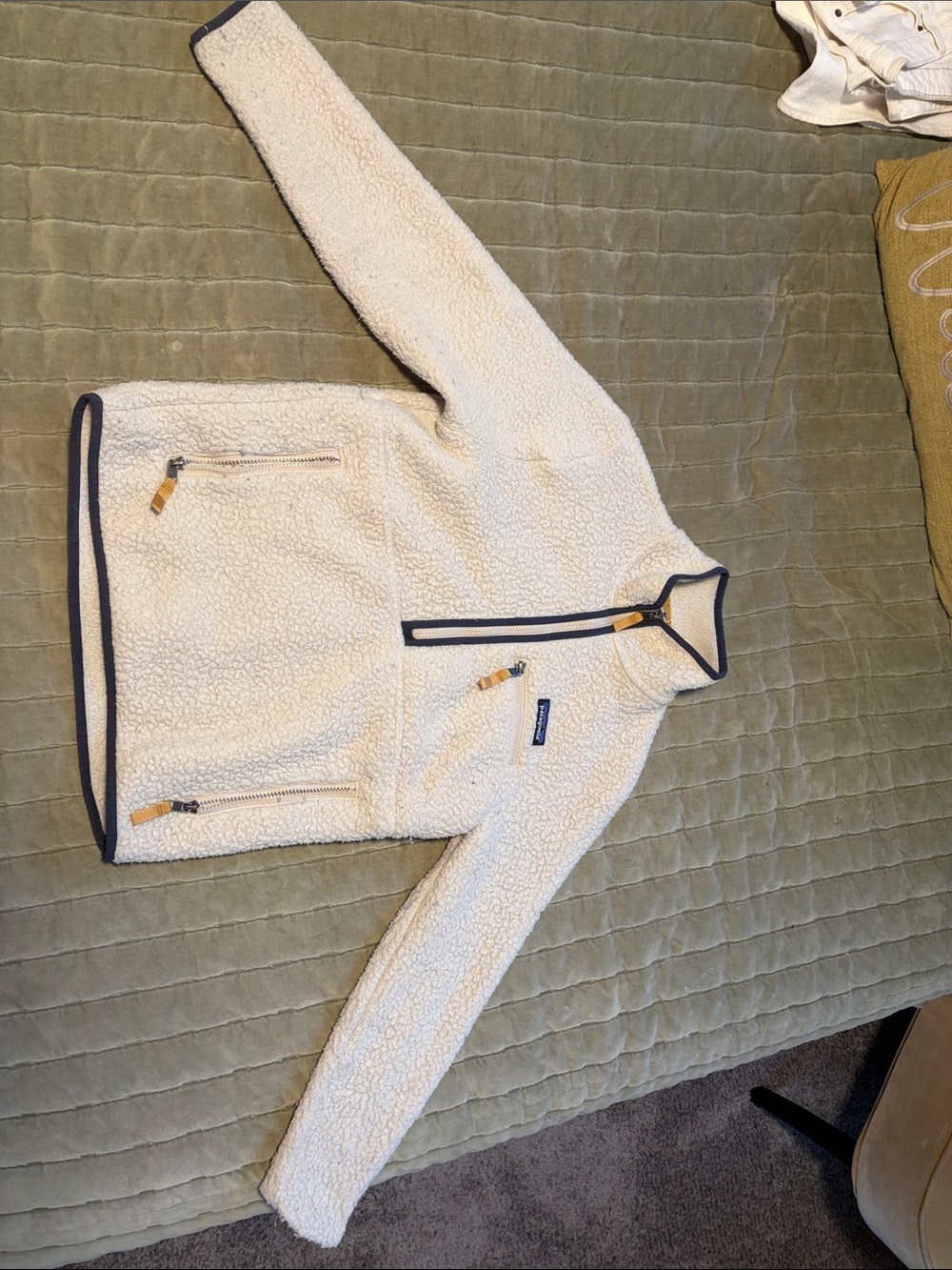Patagonia Cream Sherpa Zip-Up Jacket with Navy Trim